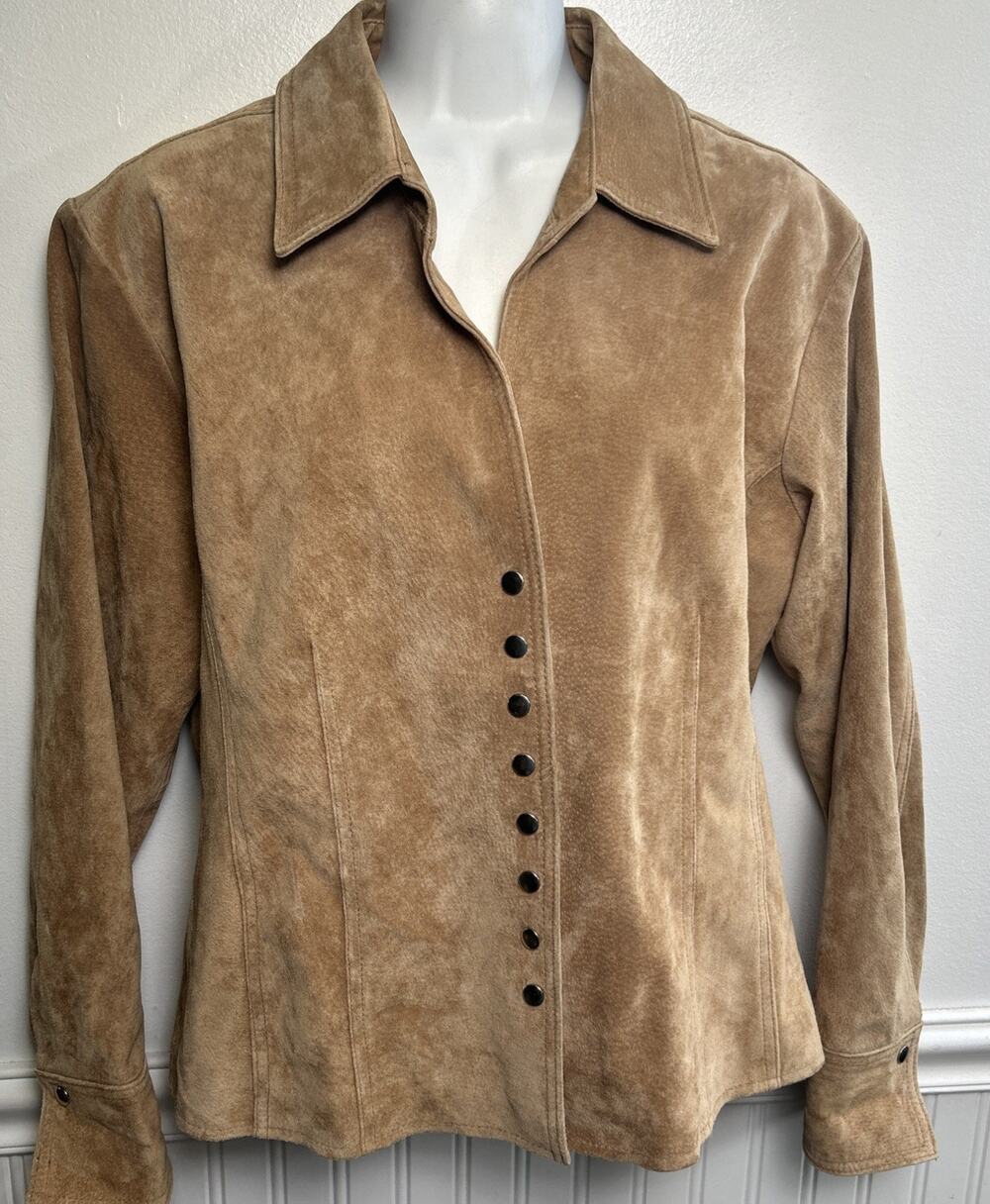 Coldwater Creek Brown Suede Leather Jacket L Collar Vintage Y2K Western Boho